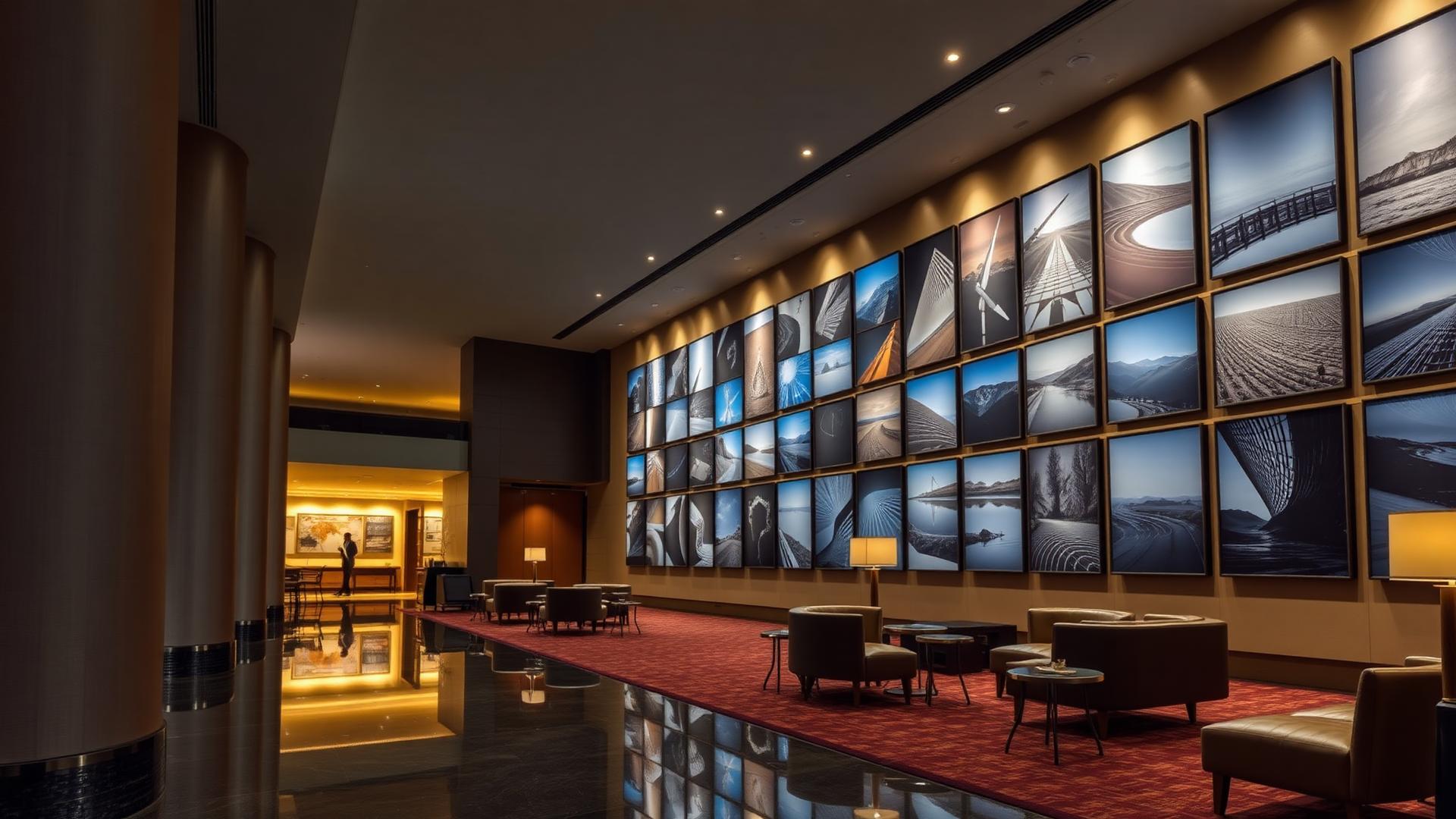 Large-scale fine art print installation in a hotel lobby
